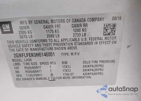 2017 Chevrolet Equinox Lt from USA, damaged, VIN 2GNFLFEK9H6146051